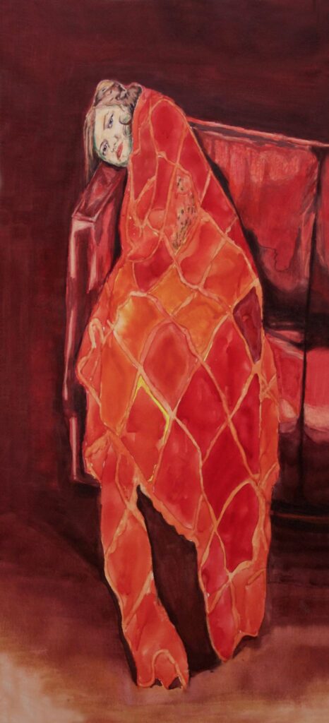 Julia Schwarz 2017 Self Portrait 61 cm x 131 cm Watercolor on canvas SOLD